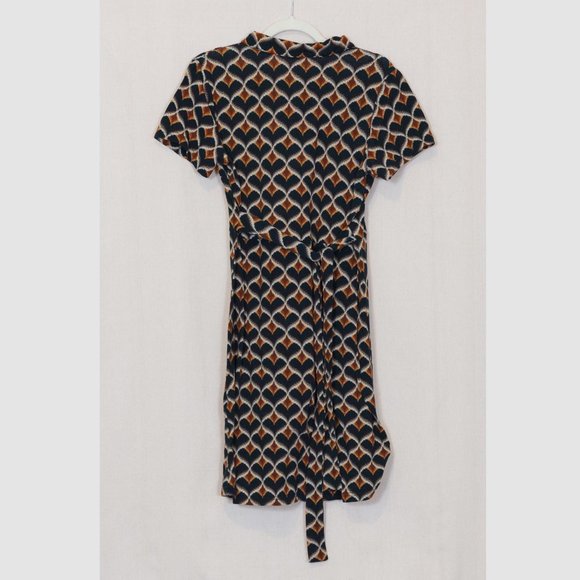 90's vintage style patterned collared short sleeve midi dress - Picture 2 of 3